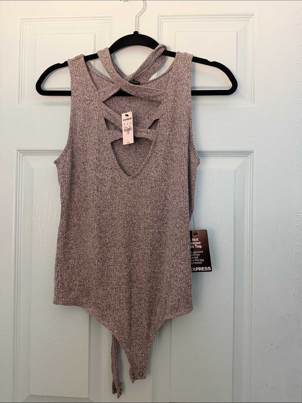 Express Heather Mauve Crisscross Knit Bodysuit